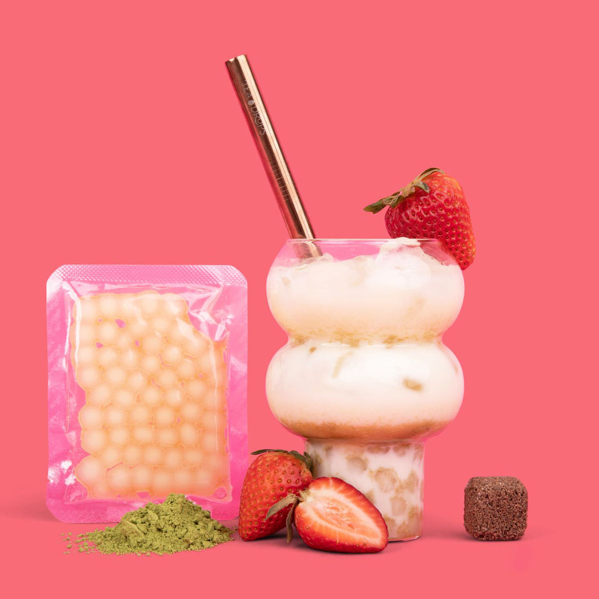 Single Strawberry Matcha + Instant Boba Tea